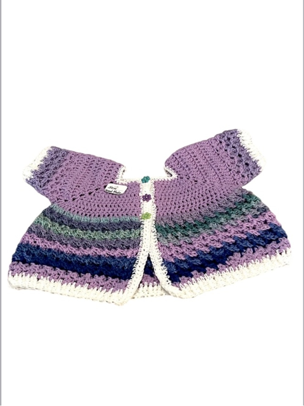 Hand Crafted Knit Pastel Lavender Blue & Bluegreen Colorblock Cardigan Sweater
